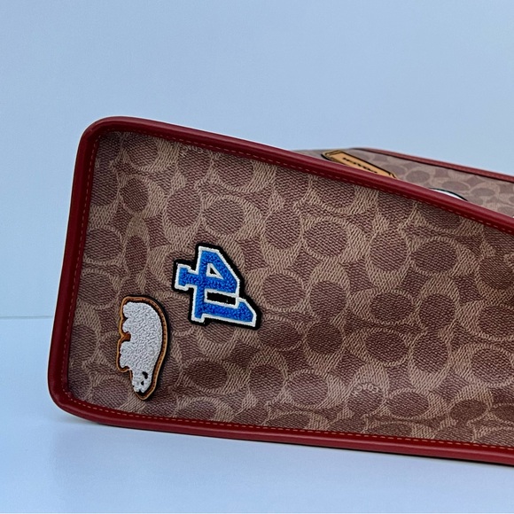 COACH Field Tote In Signature Jacquard Canvas With Patches & Rexy Scarf - Picture 7 of 12